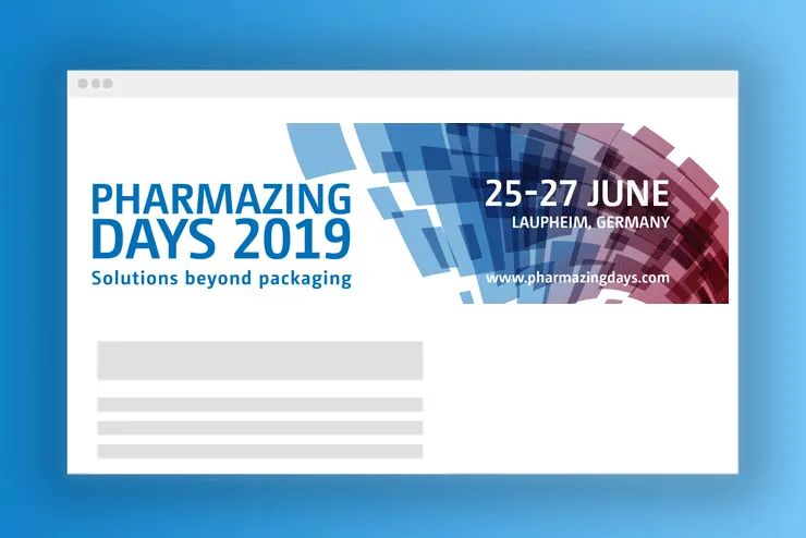 Event-Landingpage der Pharmazing Days 2019 im Browserfenster: Titel, Motto Solutions beyond packaging, 25. bis 27. Juni, Laupheim