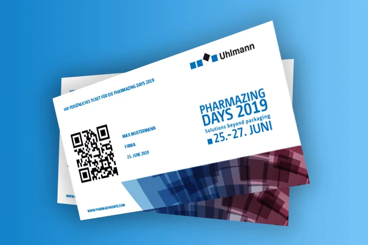 Persönliches Ticket der Pharmazing Days 2019 mit QR-Code, Name, Firma und Datum